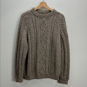 Vintage Mary Smith Design Hand Knitted In Ireland Wool Brown Fisherman Large
